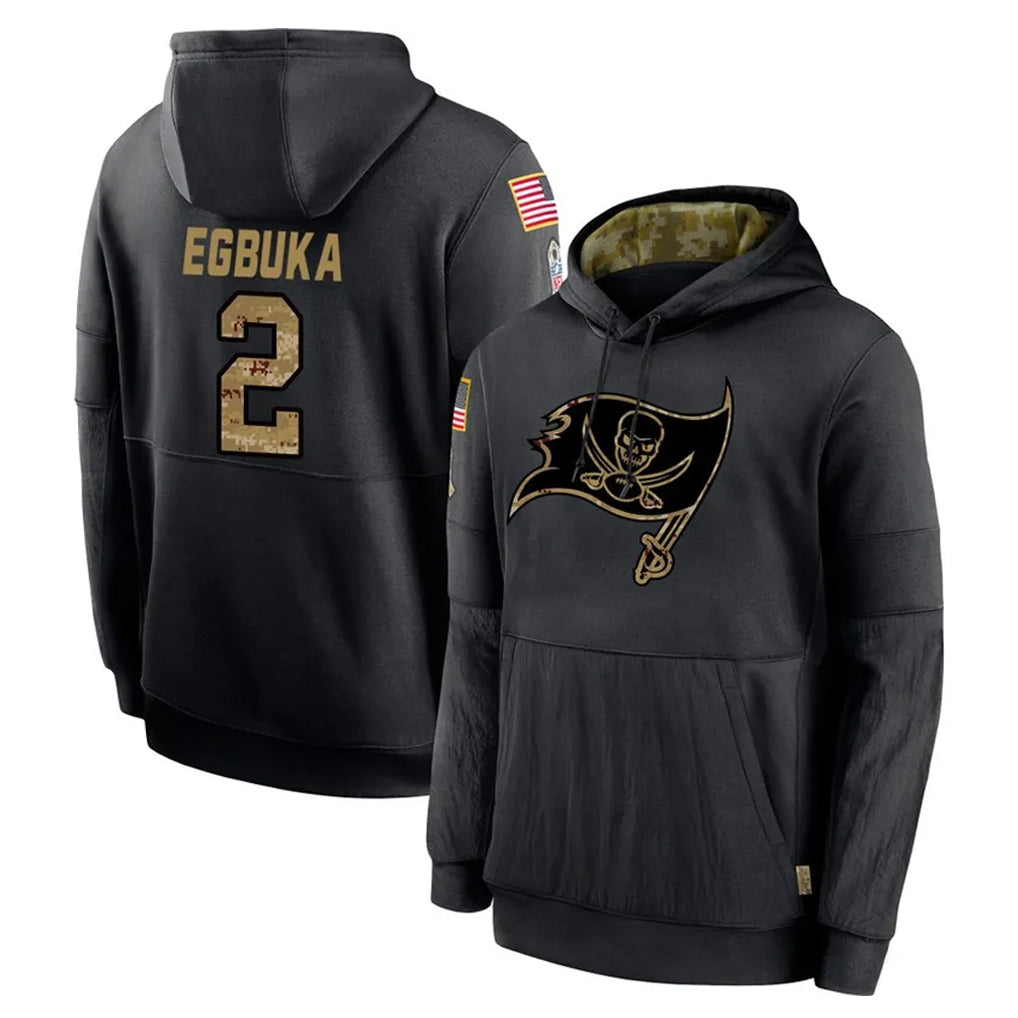 Tuec TB.Buccaneers #2 Emeka Egbuka Player Black Salute to Service Sideline Performance Pullover Hoodies Home Game Stitched Jerseys