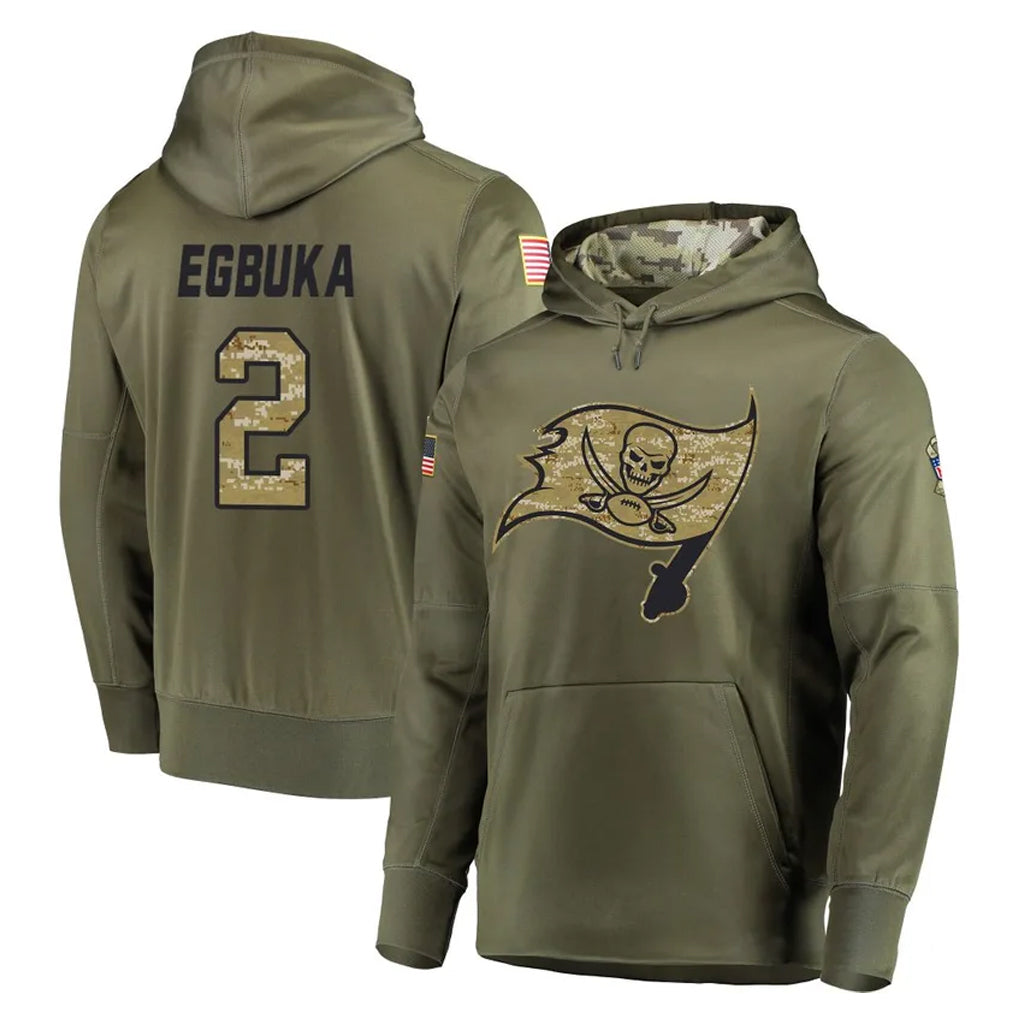 Tuec TB.Buccaneers #2 Emeka Egbuka Player Olive Salute to Service Pullover Hoodie Home Game Stitched Jerseys