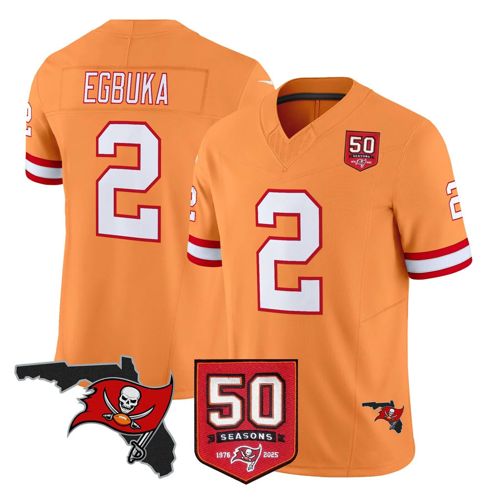 Tuec TB.Buccaneers #2 Emeka Egbuka Player Orange 50th Season Vapor Limited Home Game Stitched Jerseys