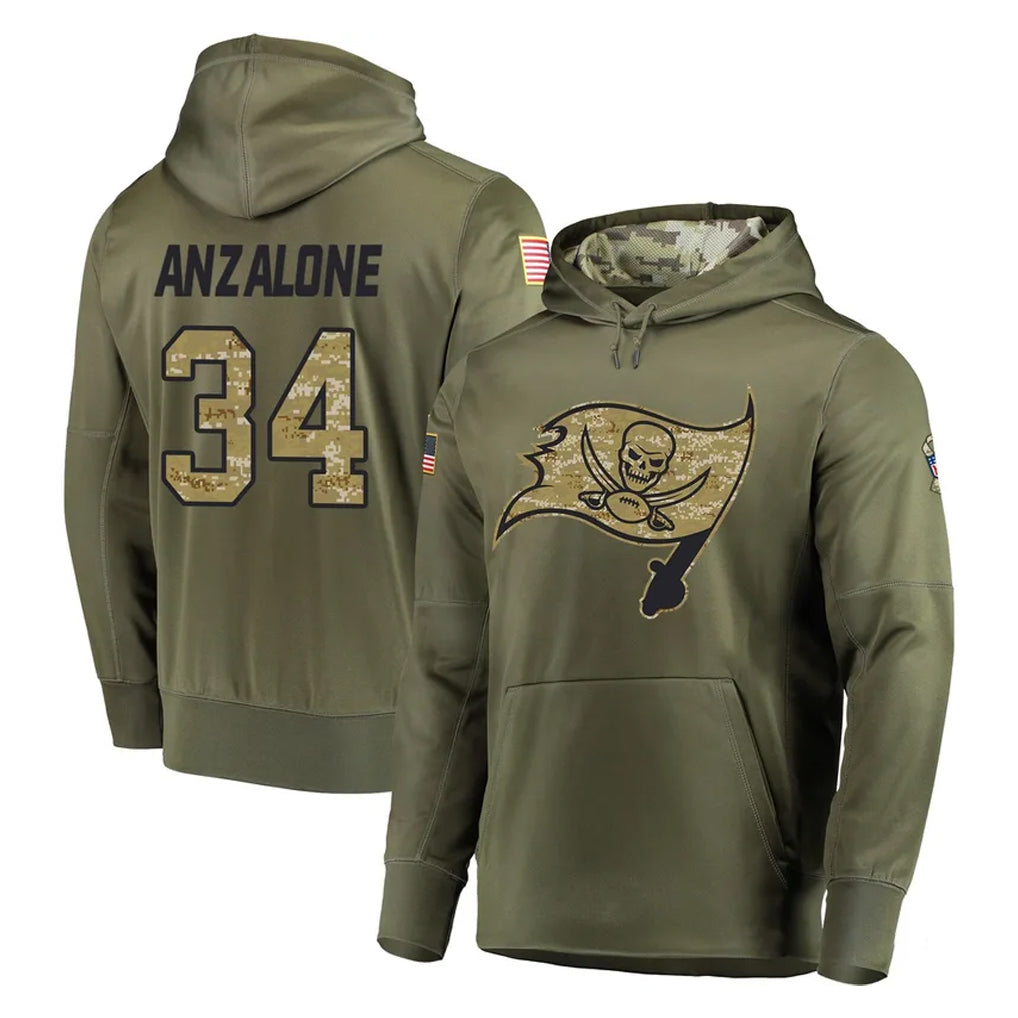 Tuec TB.Buccaneers #34 Alex Anzalone Player Olive Salute to Service Pullover Hoodie Home Game Stitched Jerseys