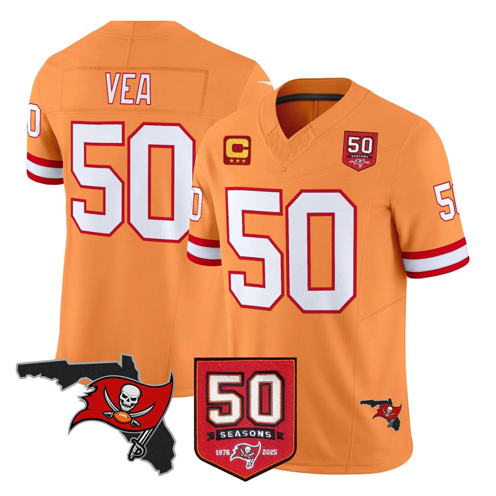 Tuec TB.Buccaneers #50 Vita Vea Player Orange 50th Season Vapor Limited Home Game Stitched Jerseys