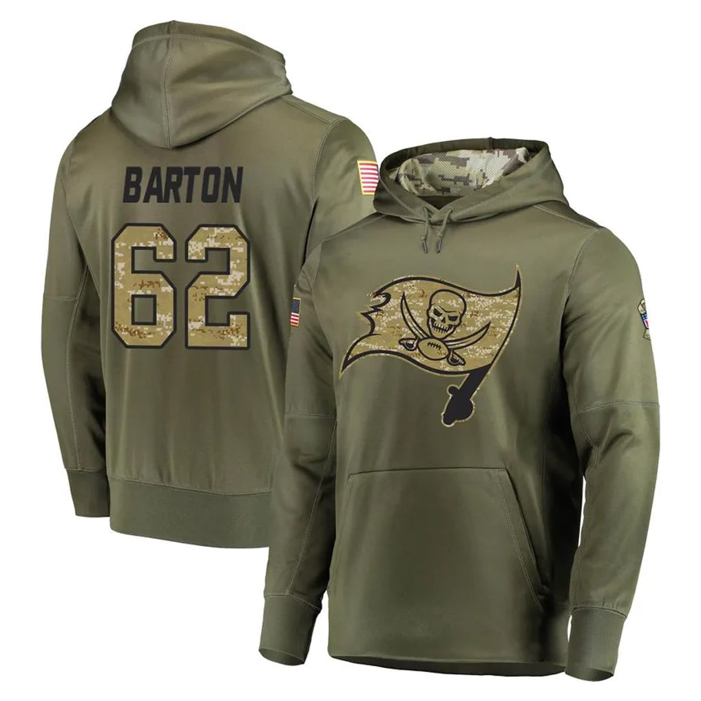 Tuec TB.Buccaneers #62 Graham Barton Player Olive Salute to Service Pullover Hoodie Home Game Stitched Jerseys