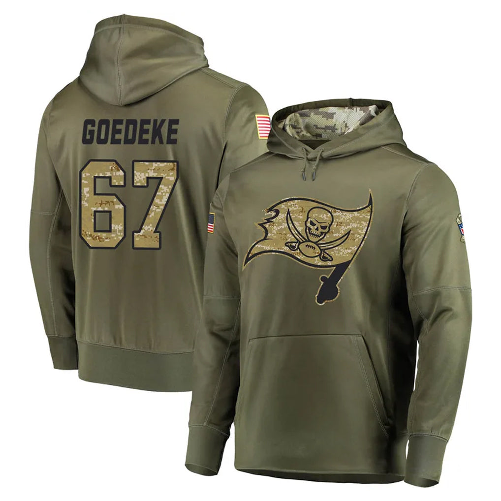 Tuec TB.Buccaneers #67 Luke Goedeke Player Olive Salute to Service Pullover Hoodie Home Game Stitched Jerseys