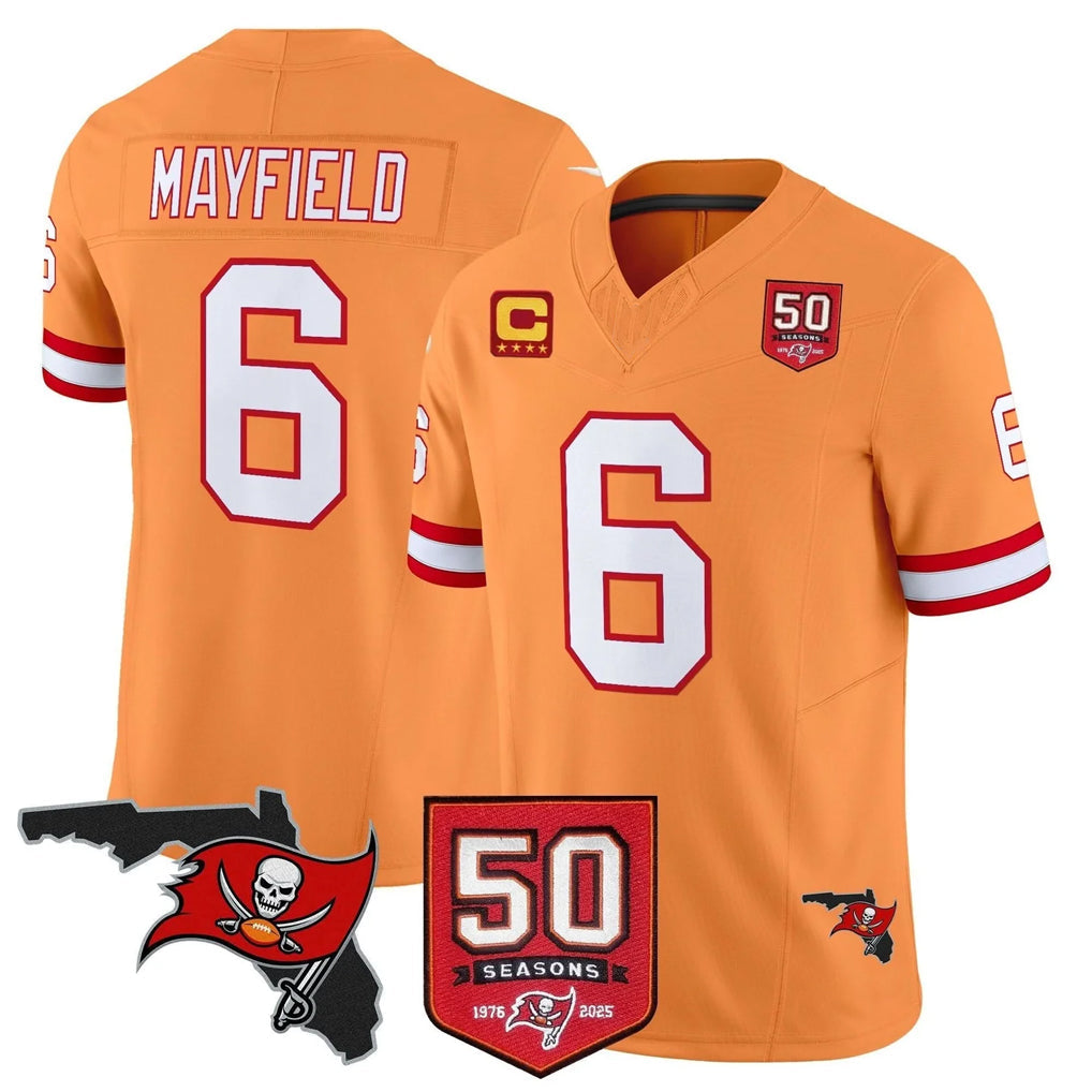 Tuec TB.Buccaneers #6 Baker Mayfield Player Orange 50th Season Vapor Limited Home Game Stitched Jerseys
