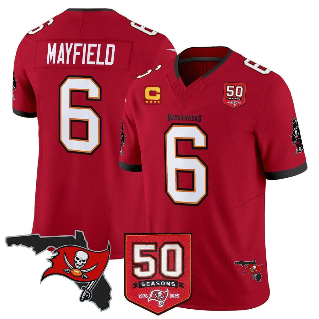 Tuec TB.Buccaneers #6 Baker Mayfield Player Red 50th Season Vapor Limited Home Game Stitched Jerseys