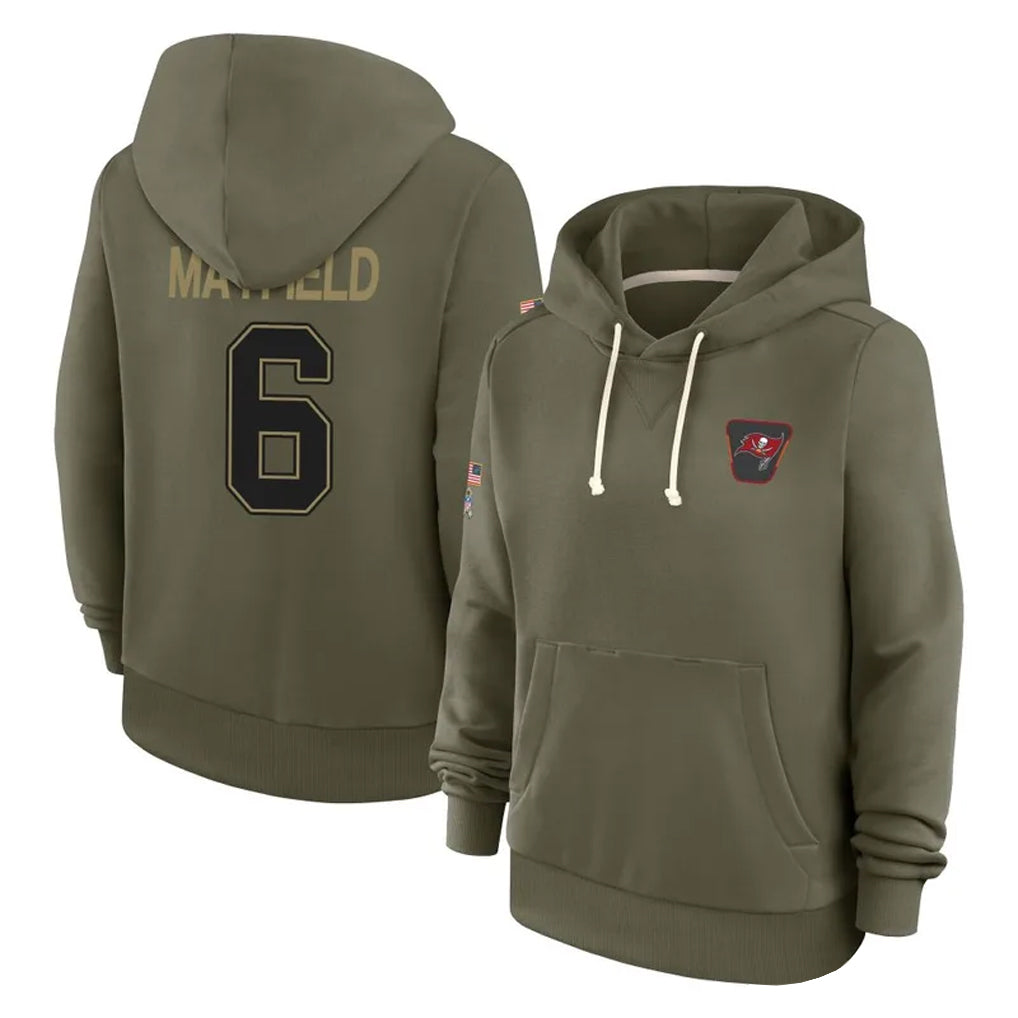 tuec TB.Buccaneers #6 Baker Mayfield Player Salute to Service Olive Hoodies Stitched Jerseys