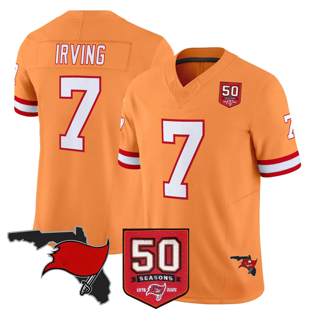 Tuec TB.Buccaneers #7 Bucky Irving Player Orange 50th Season Vapor Limited Home Game Stitched Jerseys