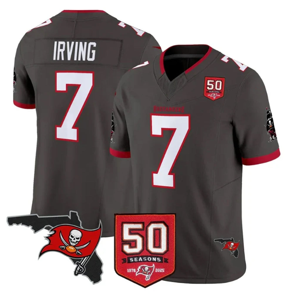 Tuec TB.Buccaneers #7 Bucky Irving Player Pewter 50th Season Vapor Limited Home Game Stitched Jerseys