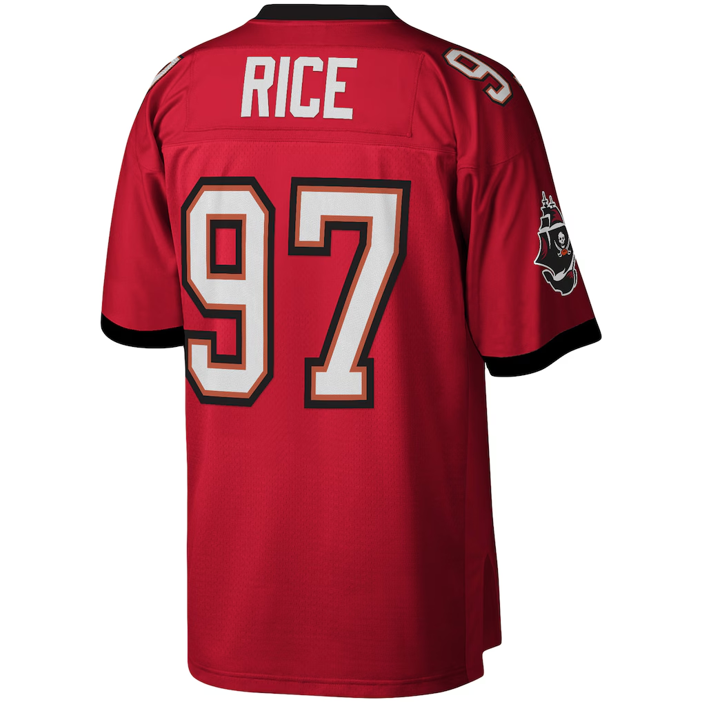 Tuec TB.Buccaneers #97 Simeon Rice Mitchell & Ness Red Legacy Replica Stitched Puhic Jersey