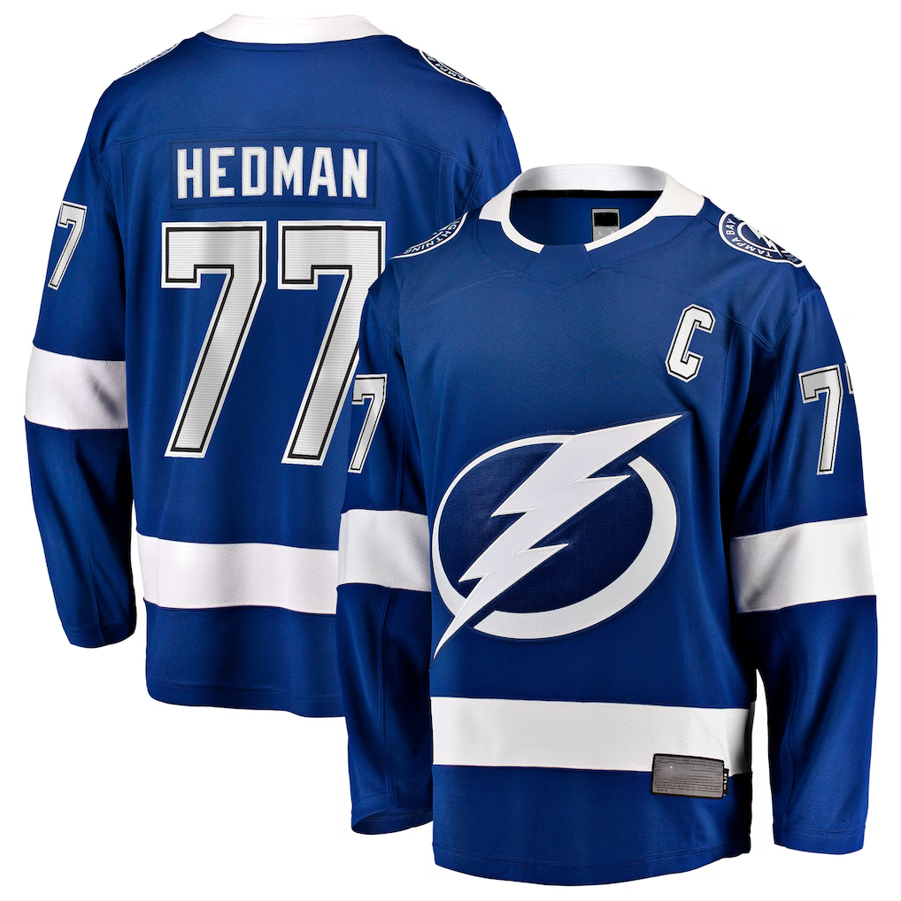 Tuec TB.Lightning #77 Victor Hedman Blue Home Captain Patch Breakaway Jerseys