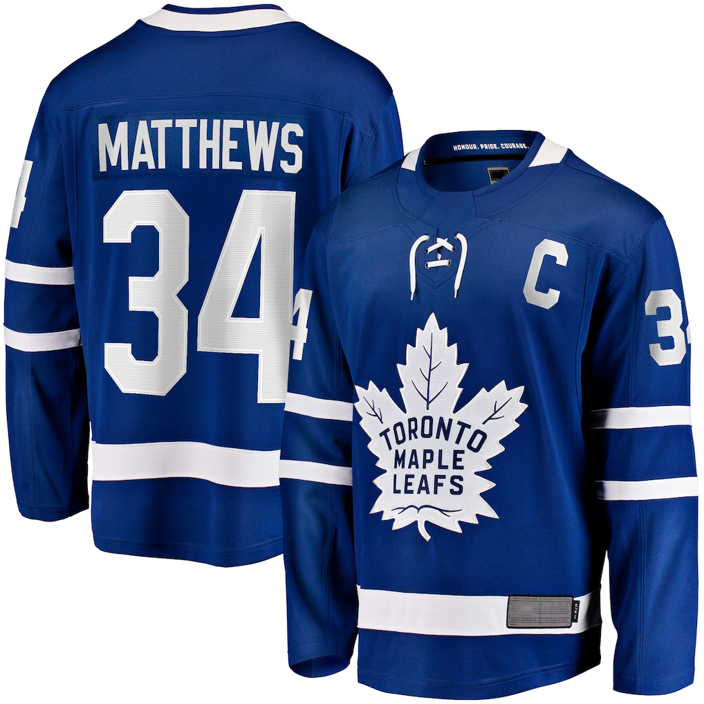 Tuec T.Maple Leafs #34 Auston Matthews Blue Captain Patch Home Breakaway Player Jerseys