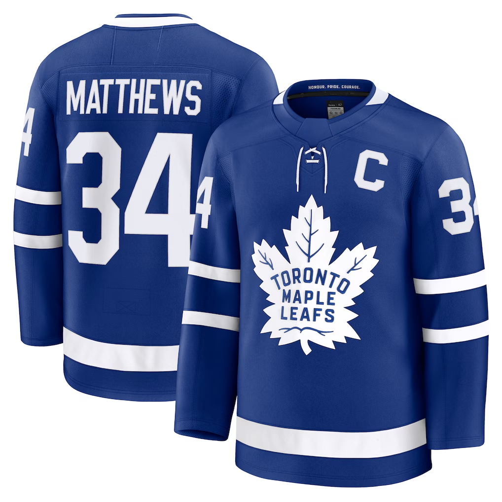 Tuec T.Maple Leafs #34 Auston Matthews Blue Captain Patch Home Premium Jerseys