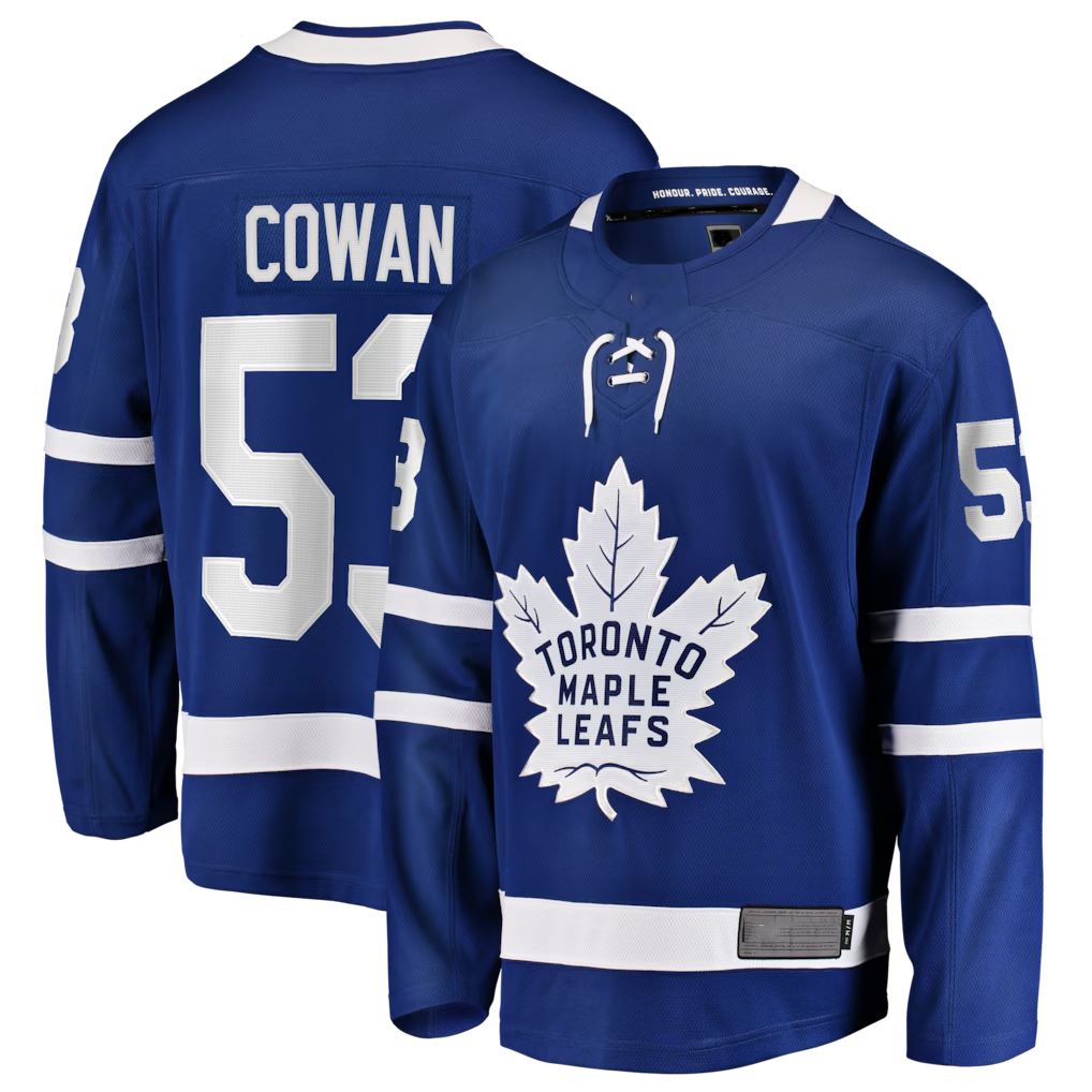 Tuec T.Maple Leafs #53 Easton Cowan Blue Home Breakaway Jerseys