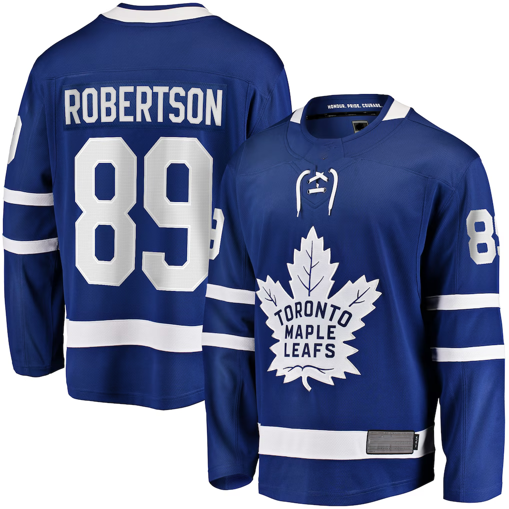 Tuec T.Maple Leafs #89 Nicholas Robertson Blue Home Premier Breakaway Player Jerseys