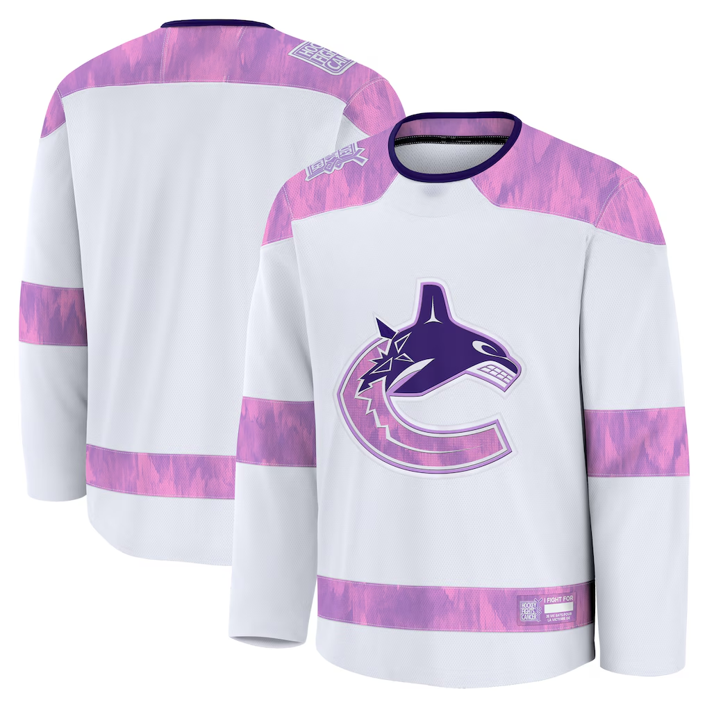 Tuec V.Canucks White 2024 Hockey Fights Cancer Practice Jerseys