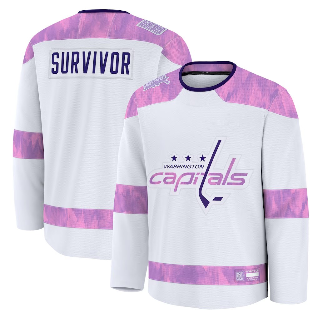 Tuec W.Capitals White Hockey Fights Cancer Survivor Practice Jerseys