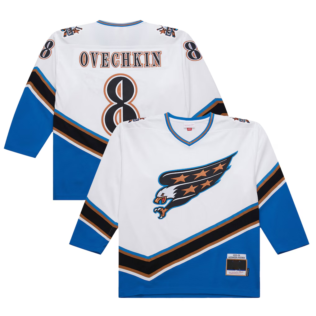 Tuec W.Capitals #8 Alexander Ovechkin Mitchell & Ness White 2005-06 Power Play Jerseys