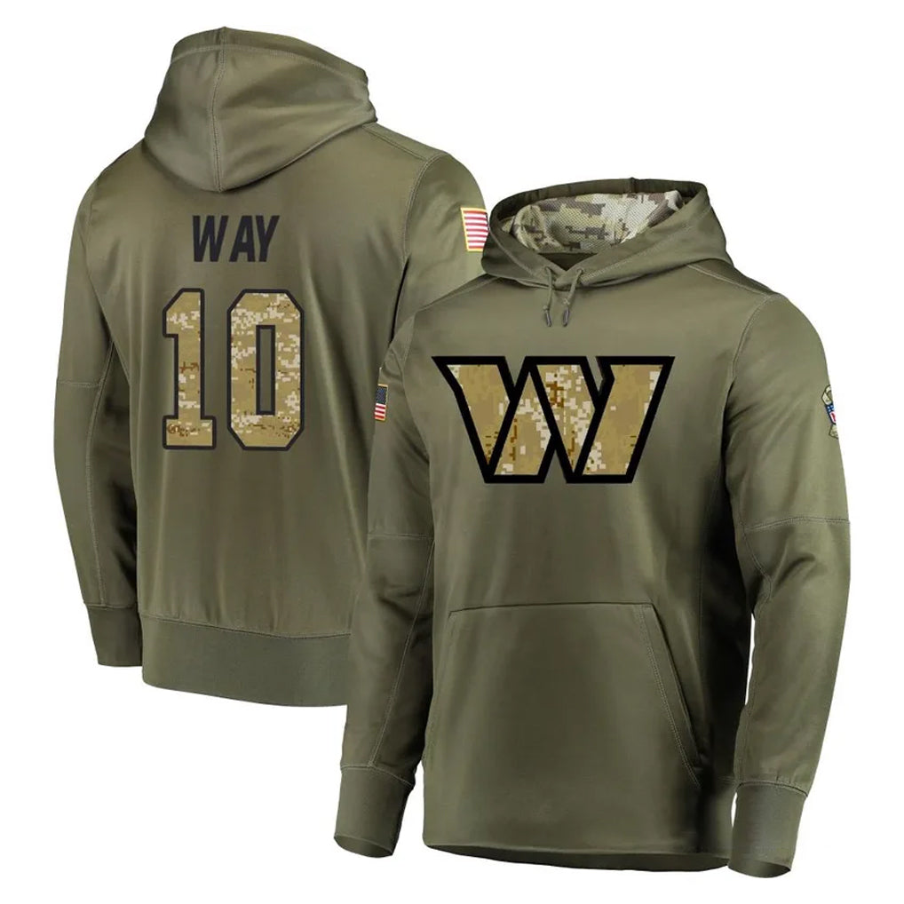 Tuec W.Commanders #10 Tress Way Player Olive Salute to Service Pullover Hoodie Limited Home Game Stitched Jerseys