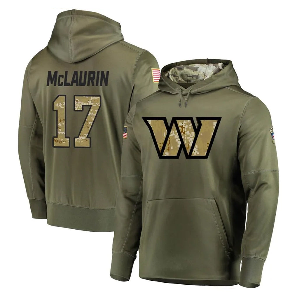 Tuec W.Commanders #17 Terry Mclaurin Player Olive Salute to Service Pullover Hoodie Limited Home Game Stitched Jerseys