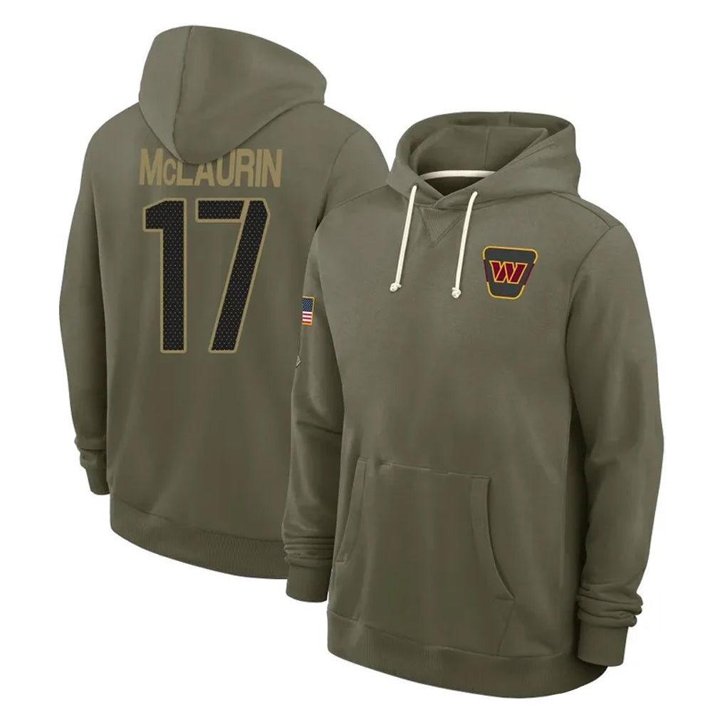 Tuec W.Commanders #17 Terry Mclaurin Player Olive Salute to Service Pullover Hoodies Limited Home Stitched Jerseys