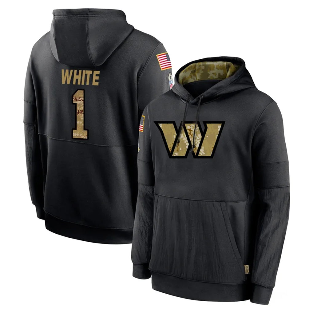 Tuec W.Commanders #1 Rachaad White Player Black Salute to Service Performance Pullover Hoodies Home Game Stitched Jerseys