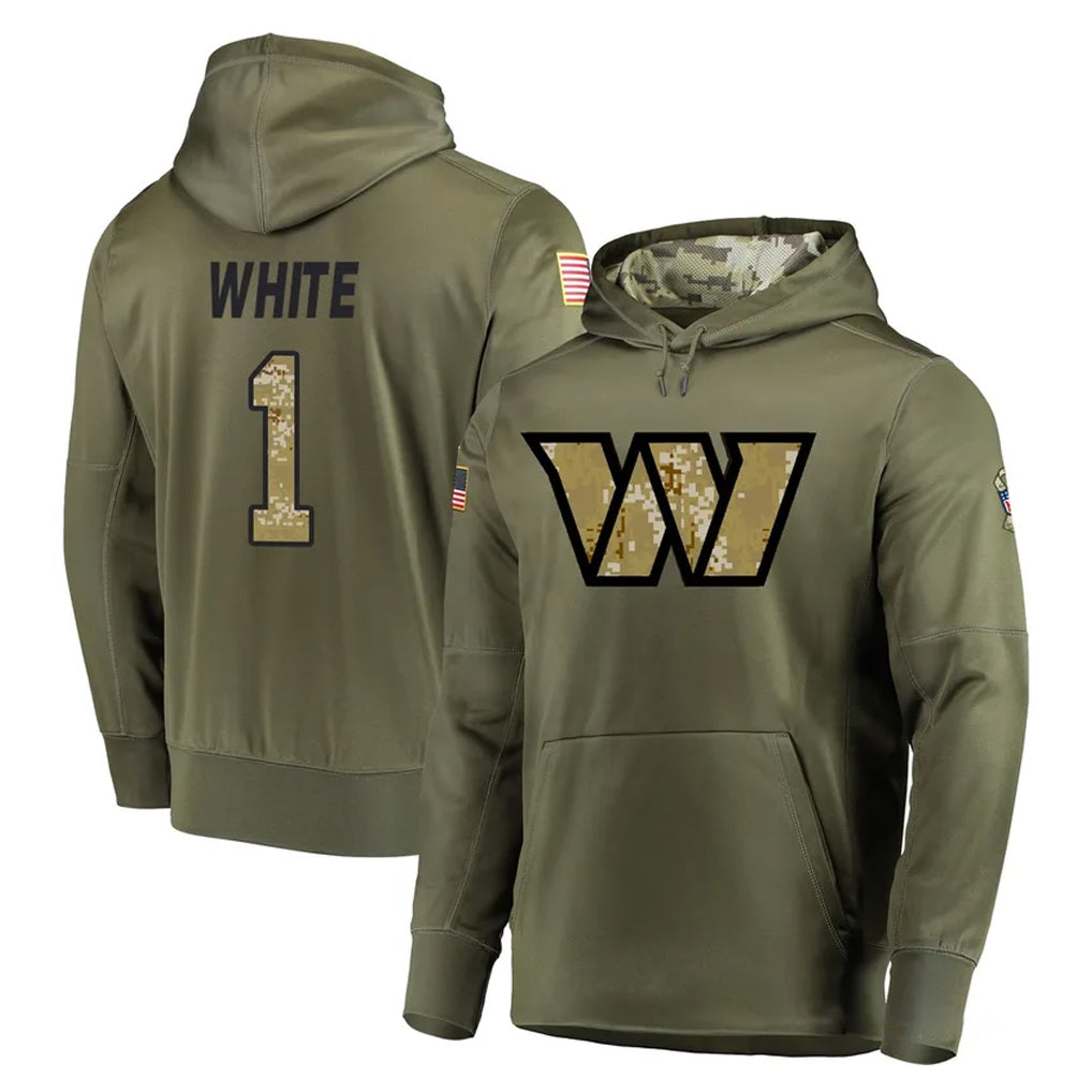 Tuec W.Commanders #1 Rachaad White Player Olive Salute to Service Pullover Hoodie Limited Home Game Stitched Jerseys