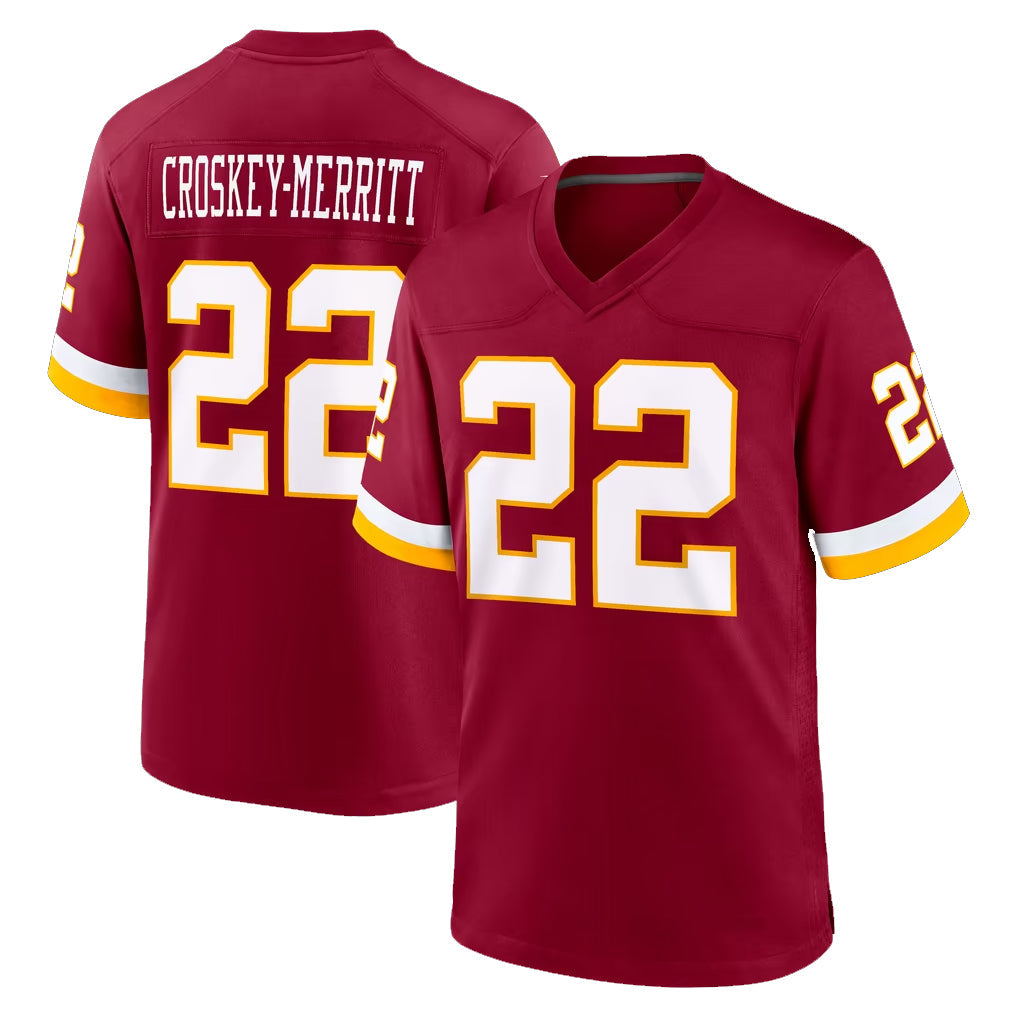 Tuec W.Commanders #22 Jacory Croskey-Merritt Player Burgundy Game Home Stitched Jerseys