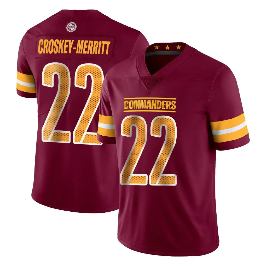 Tuec W.Commanders #22 Jacory Croskey-Merritt Player Burgundy Limited Vapor Home Game Stitched Jerseys