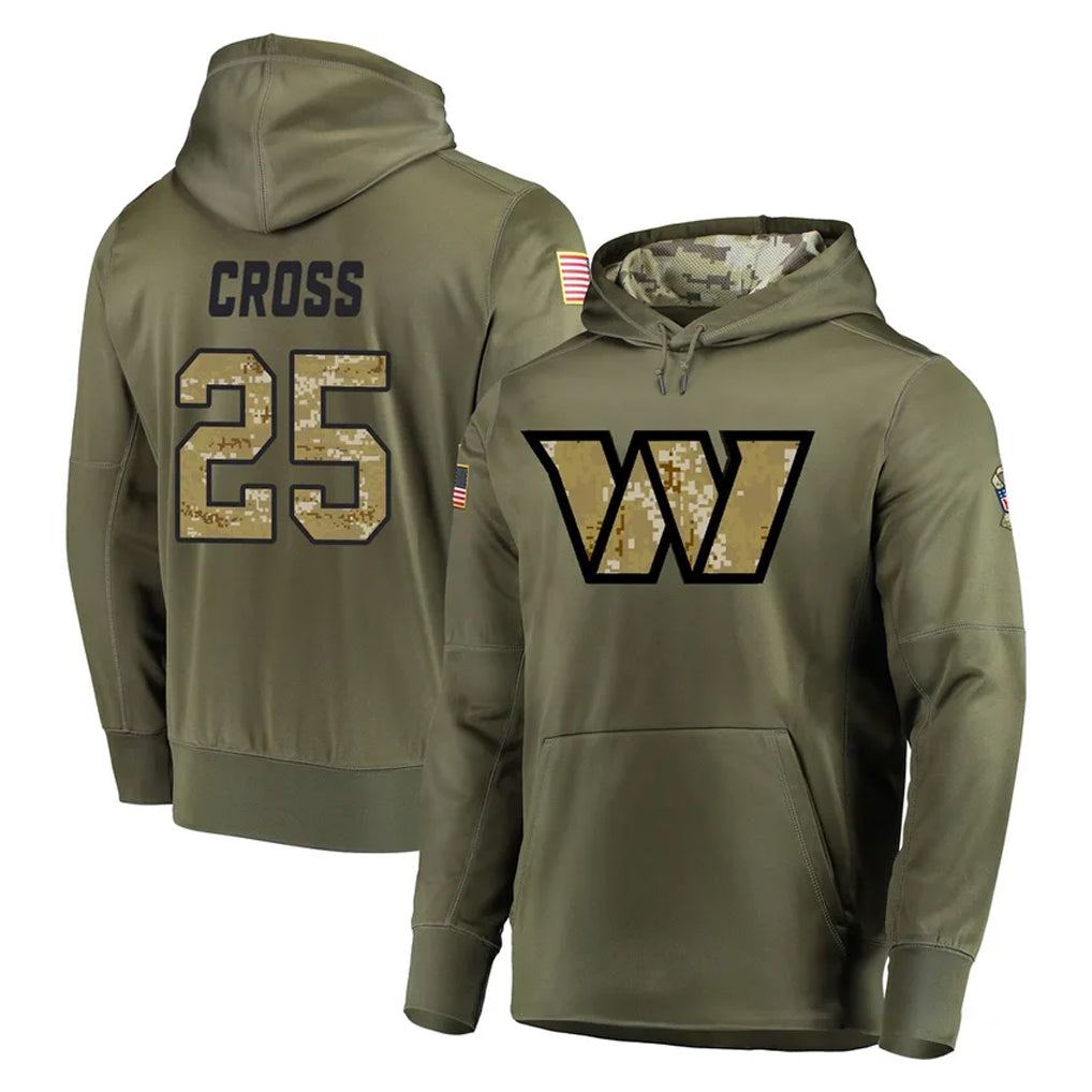 Tuec W.Commanders #25 Nick Cross Player Olive Salute to Service Pullover Hoodie Limited Home Game Stitched Jerseys