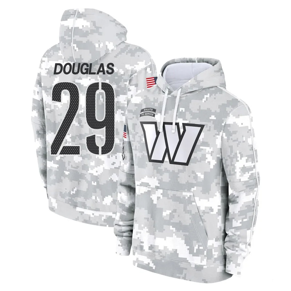Tuec W.Commanders #29 Rasul Douglas Player Arctic Camo Limited Salute to Service Pullover Hoodies Game Stitched Jerseys