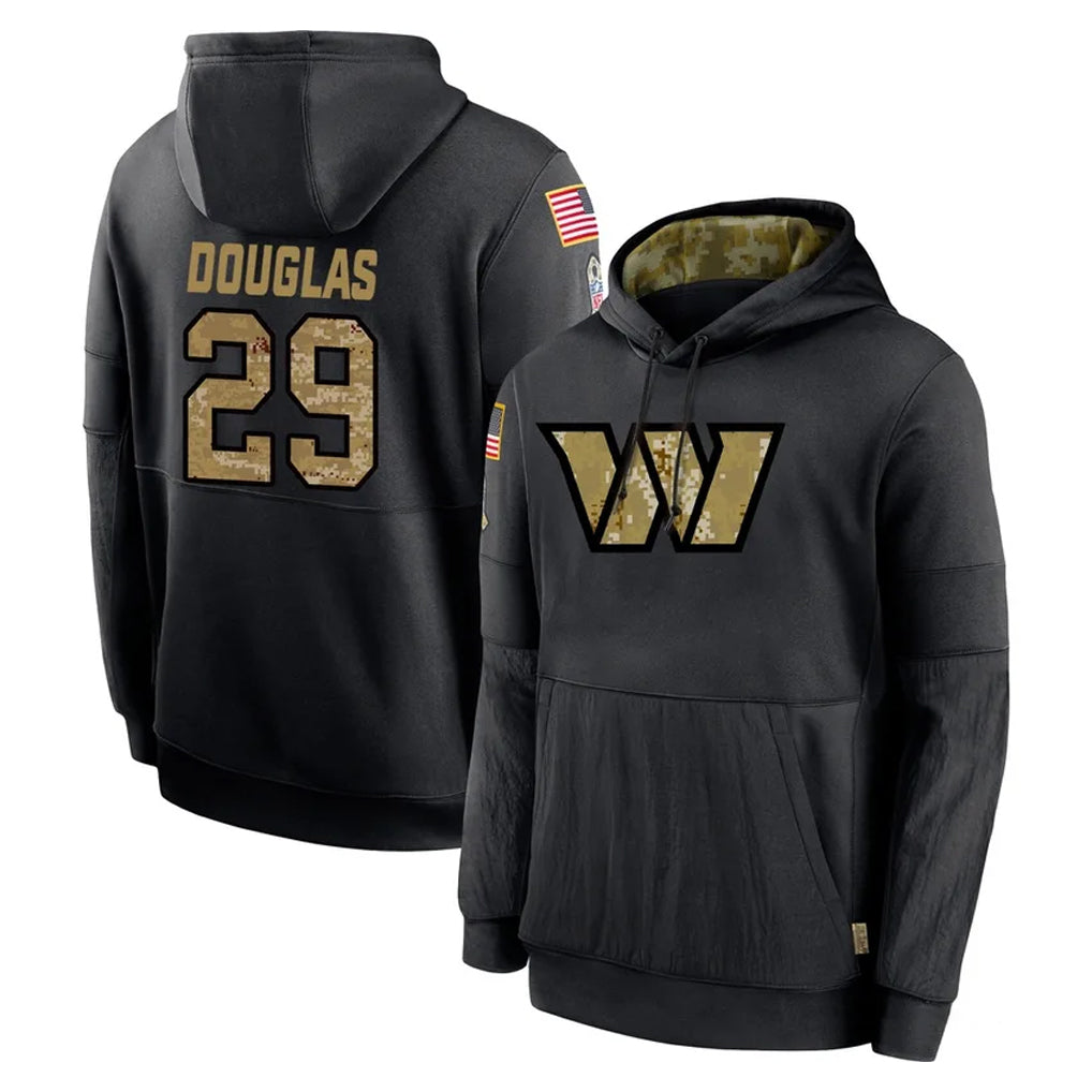 Tuec W.Commanders #29 Rasul Douglas Player Black Salute to Service Performance Pullover Hoodies Home Game Stitched Jerseys
