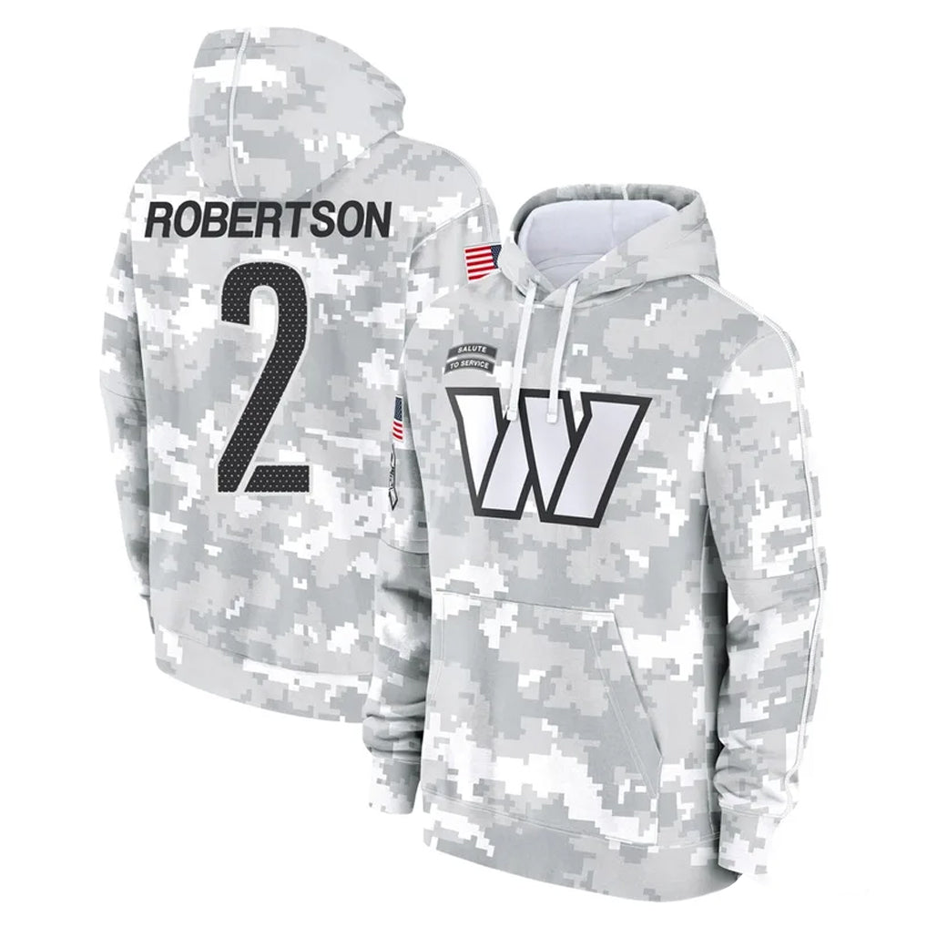 Tuec W.Commanders #2 Amik Robertson Player Arctic Camo Limited Salute to Service Pullover Hoodies Game Stitched Jerseys