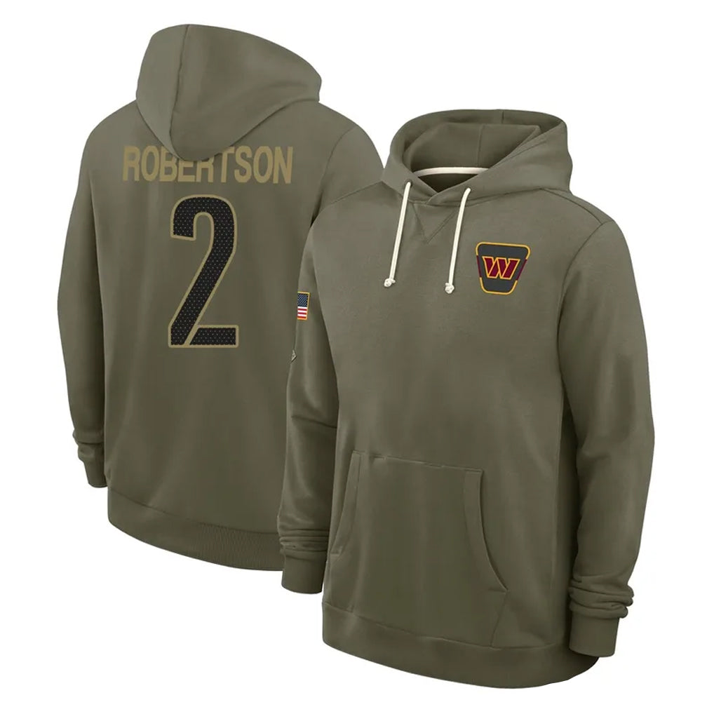 Tuec W.Commanders #2 Amik Robertson Player Olive Salute to Service Pullover Hoodies Limited Home Stitched Jerseys