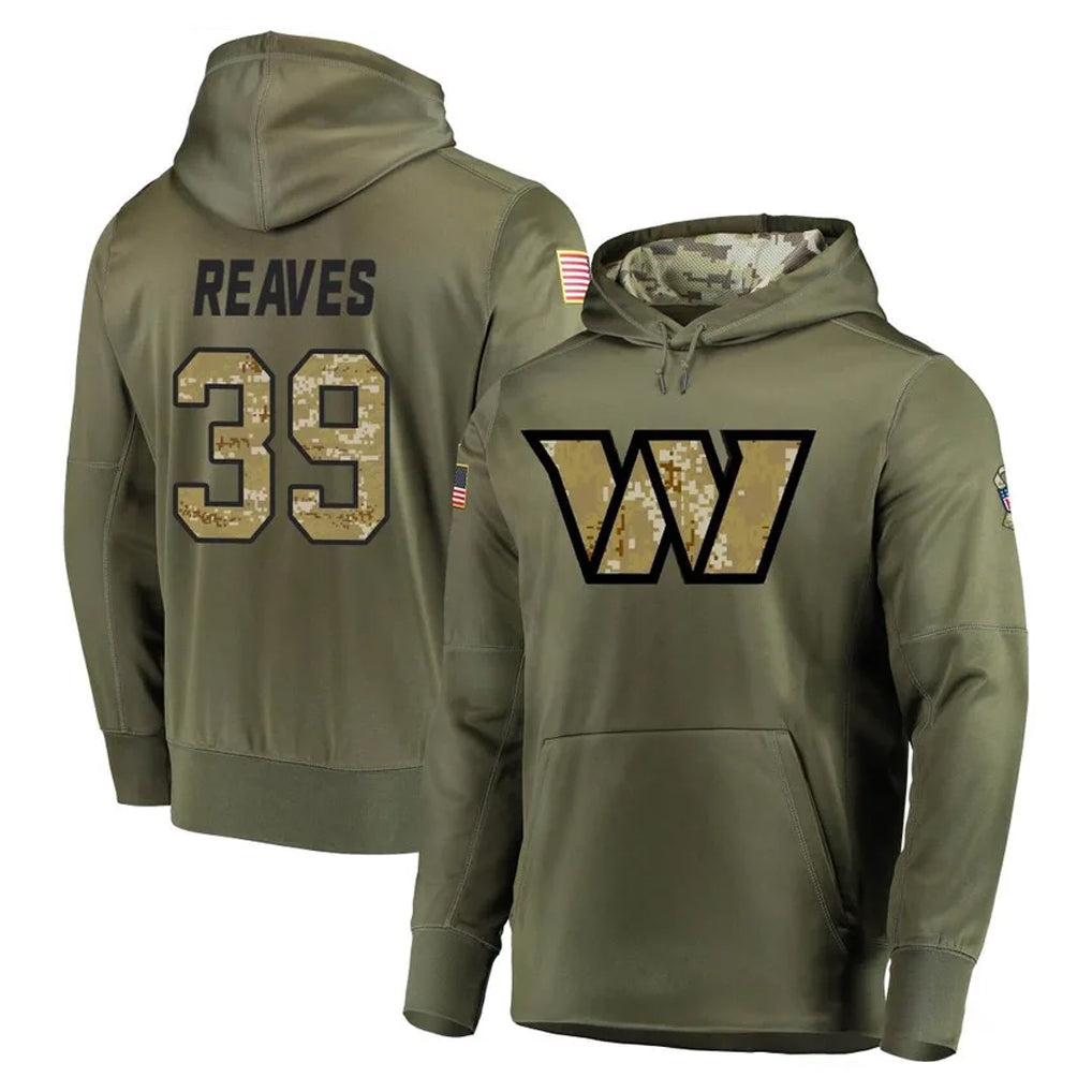 Tuec W.Commanders #39 Jeremy Reaves Player Olive Salute to Service Pullover Hoodie Limited Home Game Stitched Jerseys