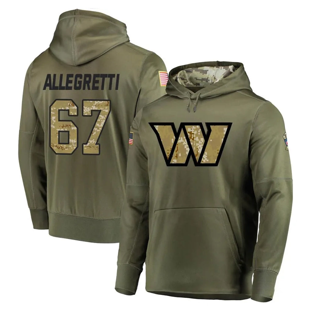 Tuec W.Commanders #67 Nick Allegretti Player Olive Salute to Service Pullover Hoodie Limited Home Game Stitched Jerseys