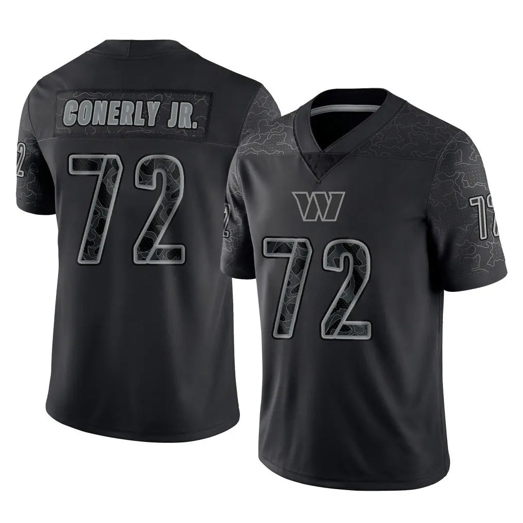 Tuec W.Commanders #72 Josh Conerly Jr. Player Black Limited Reflective Home Game Stitched Jerseys