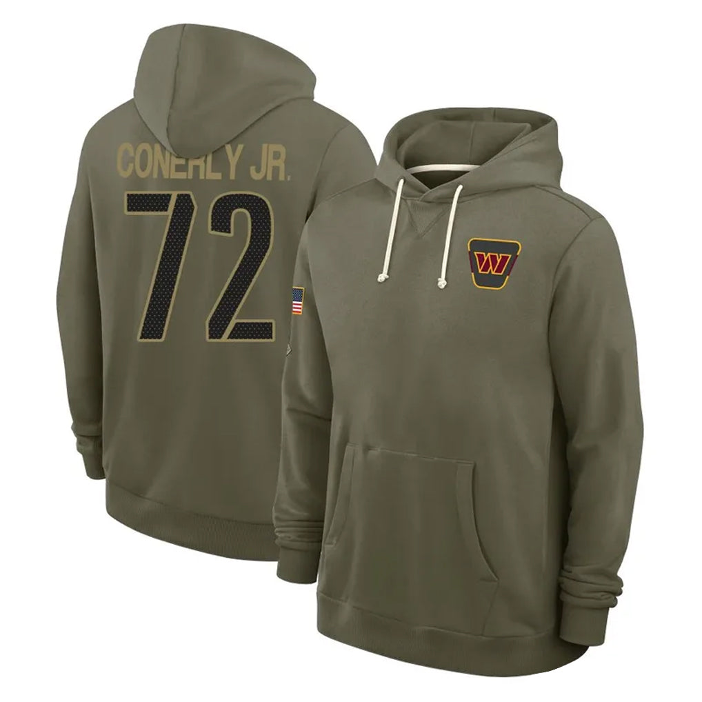 Tuec W.Commanders #72 Josh Conerly Jr. Player Olive Salute to Service Pullover Hoodies Limited Home Stitched Jerseys