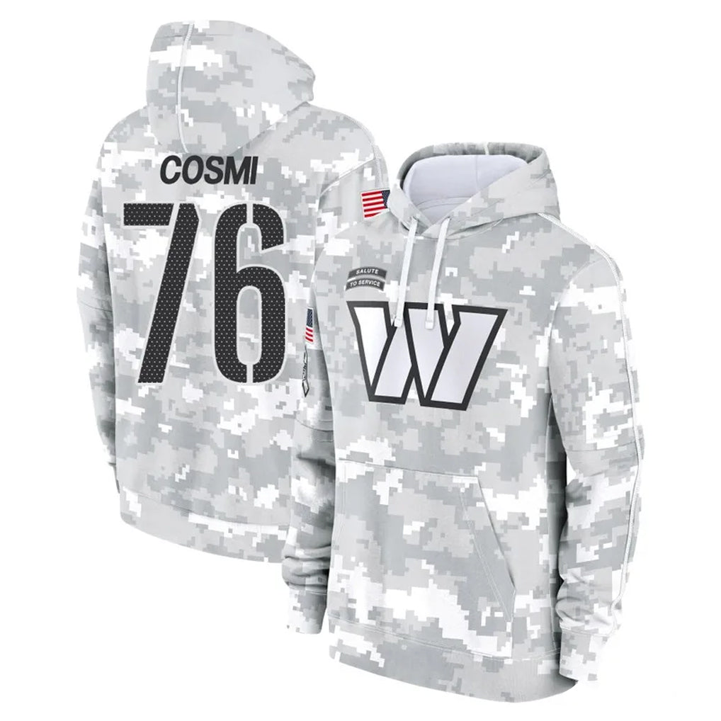 Tuec W.Commanders #76 Sam Cosmi Player Arctic Camo Limited Salute to Service Pullover Hoodies Game Stitched Jerseys
