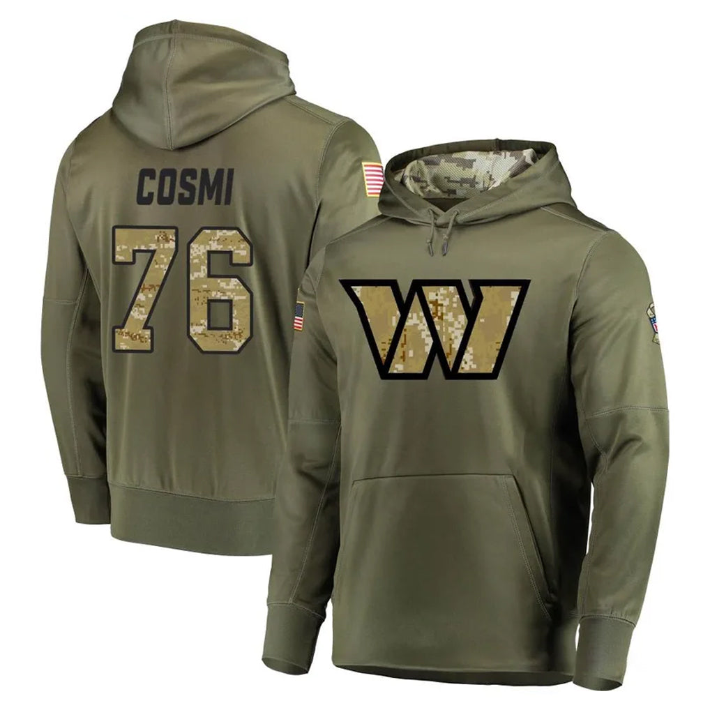 Tuec W.Commanders #76 Sam Cosmi Player Olive Salute to Service Pullover Hoodie Limited Home Game Stitched Jerseys
