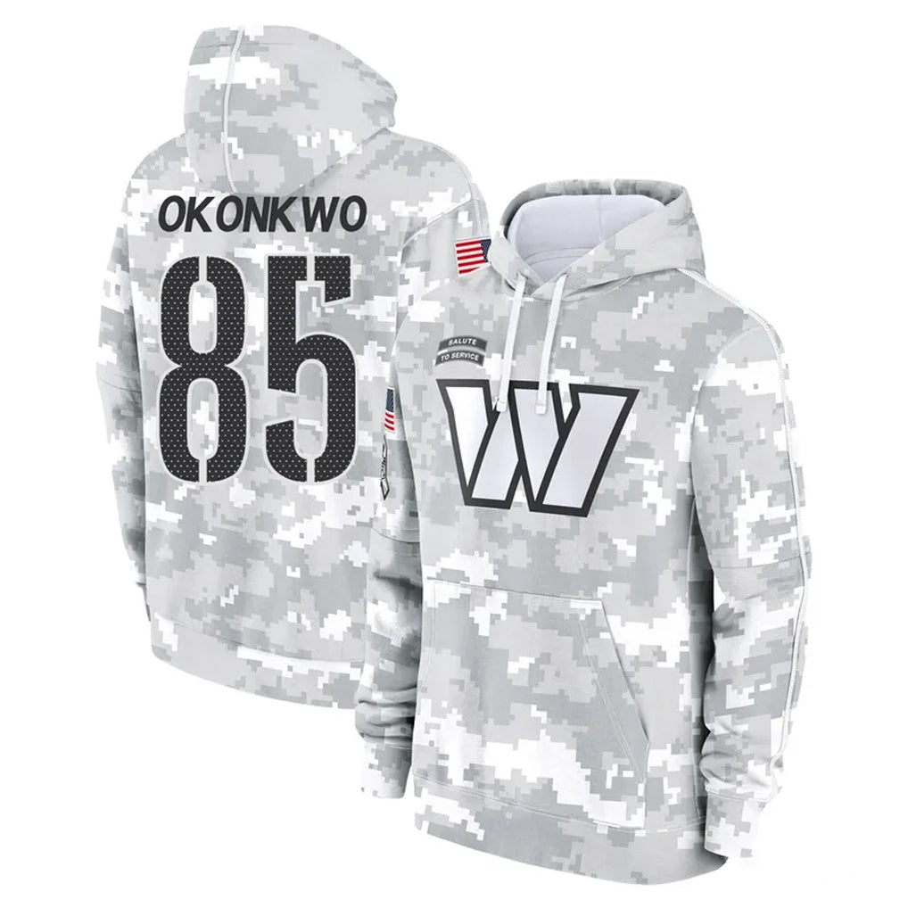 Tuec W.Commanders #85 Chig Okonkwo Player Arctic Camo Limited Salute to Service Pullover Hoodies Game Stitched Jerseys