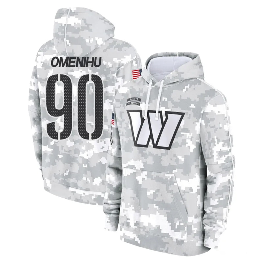 Tuec W.Commanders #90 Charles Omenihu Player Arctic Camo Limited Salute to Service Pullover Hoodies Game Stitched Jerseys