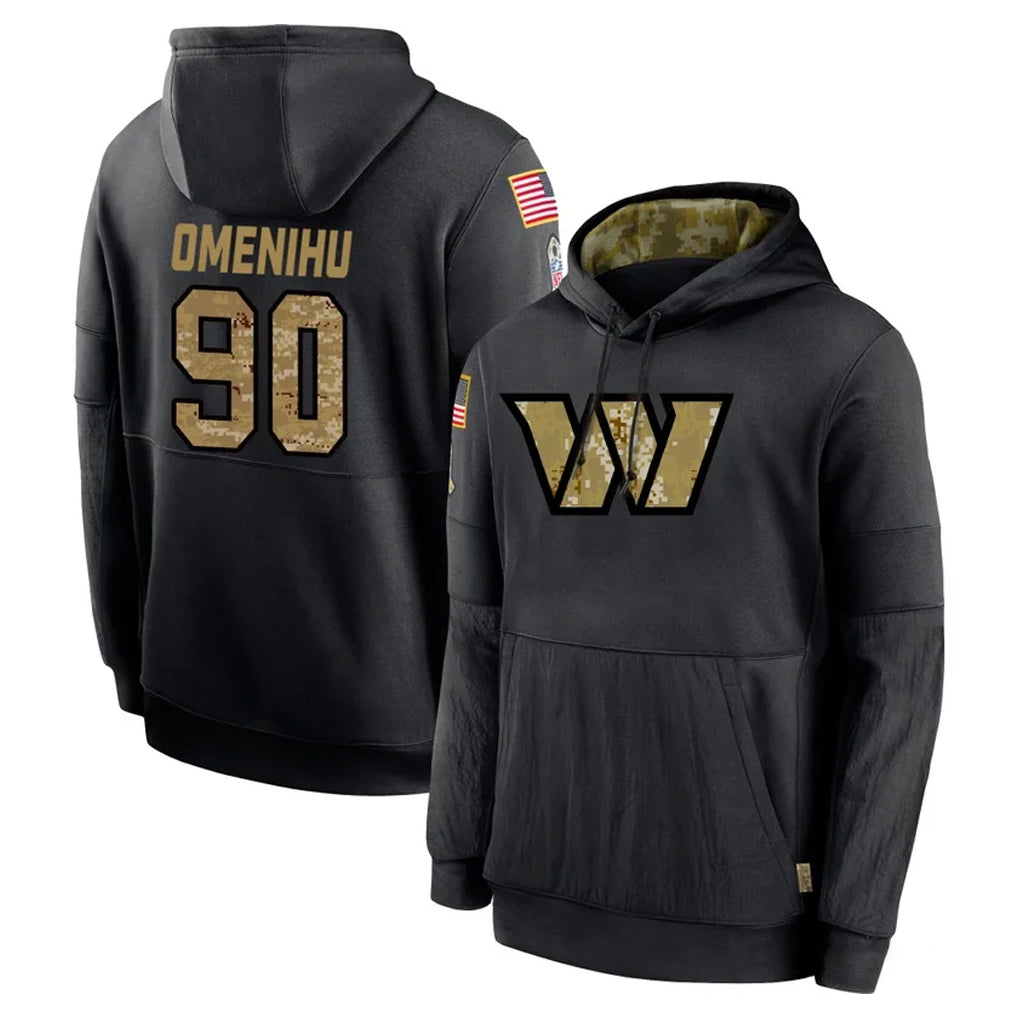 Tuec W.Commanders #90 Charles Omenihu Player Black Salute to Service Performance Pullover Hoodies Home Game Stitched Jerseys