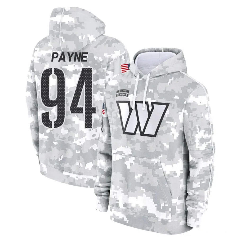 Tuec W.Commanders #94 Daron Payne Player Arctic Camo Limited Salute to Service Pullover Hoodies Game Stitched Jerseys