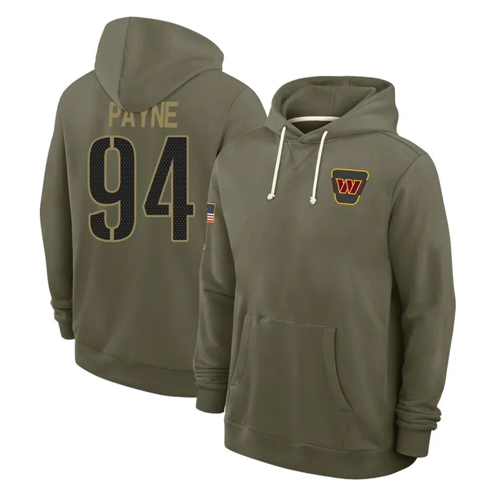 Tuec W.Commanders #94 Daron Payne Player Olive Salute to Service Pullover Hoodies Limited Home Stitched Jerseys
