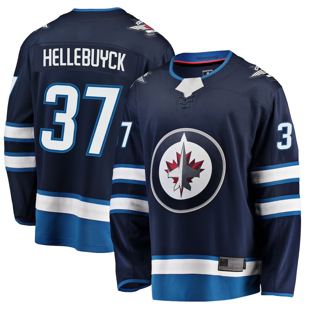 Tuec W.Jets #37 Connor Hellebuyck Navy Breakaway Replica Jerseys