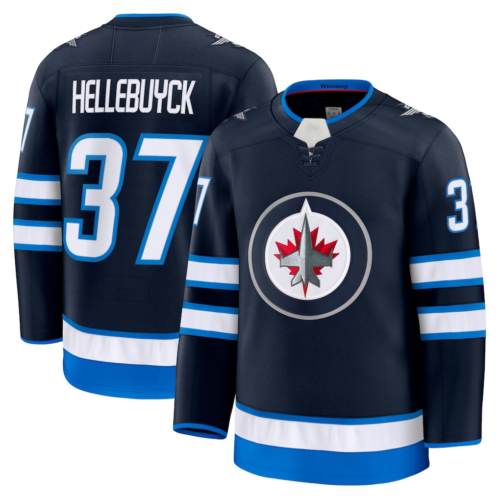 Tuec W.Jets #37 Connor Hellebuyck Navy Home Premium Jerseys